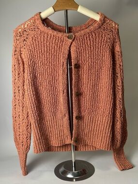 LC Lauren Conrad Dusty Rose Openwork Button-Front Cardigan #P278